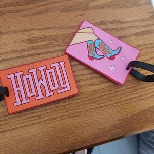 Pink and Orange Luggage Tags with Cowboy Boot Design